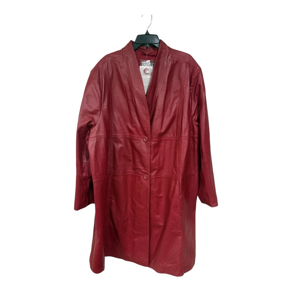 Jessica London Red Leather Swing Coat 32W NWT Plus Size A-Line Trapeze - Picture 3 of 7